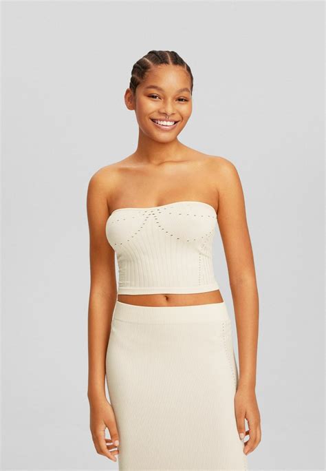 Bershka Faded Seamless Bandeau Top Whiteoffwhite Zalandode