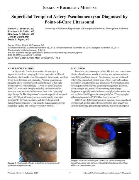 Pdf Superficial Temporal Artery Pseudoaneurysm Diagnosed By Point Of Care Ultrasound