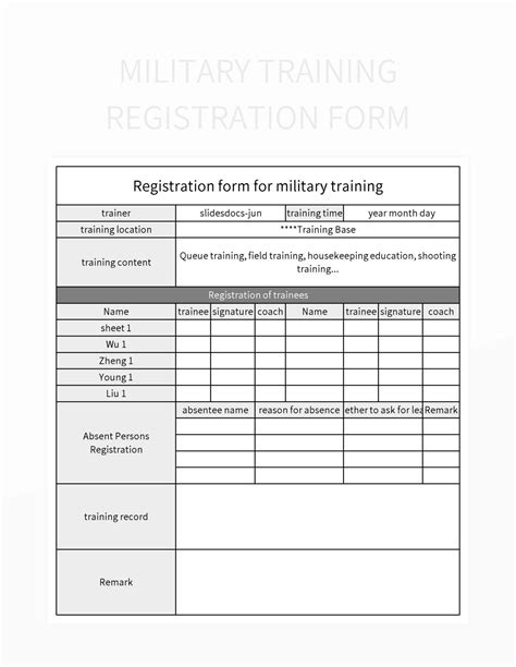 Military Training Registration Form Excel Template And Google Sheets