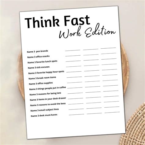 Think Fast Work Game Office Party Game Games For Work Work Party