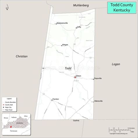 Map of Todd County, Kentucky showing cities, highways & important ...