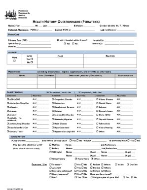 Fillable Online CUESTIONARIO DE HISTORIAL DE SALUD PEDIATRA Fax Email