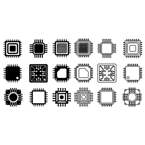 Microchip Vector Icons Set CPU Illustration Symbol Collection Core