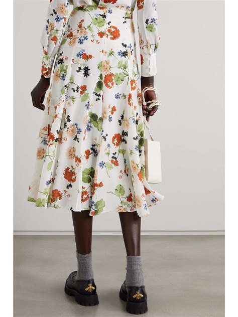 Erdem Christina Pleated Floral Print Silk Crepe De Chine Midi Skirt