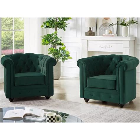 Fauteuil En Velours Vert CHESTERFIELD Cdiscount Maison