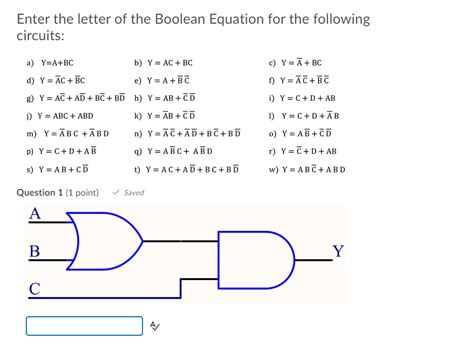 Solved Enter The Letter Of The Boolean Equation For The