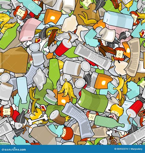 Litter Background Rubbish Seamless Pattern Garbage Texture Tr Vector