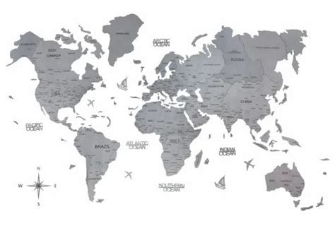 Black And White World Map With Country Names