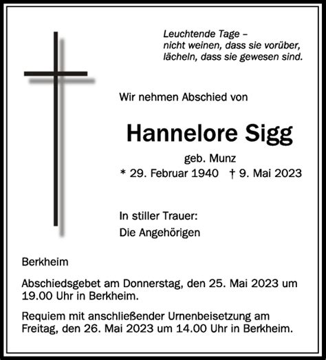 Traueranzeigen Von Hannelore Sigg Schwaebische De Trauerportal