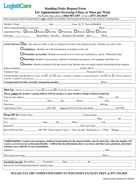 LogistiCare Standing Order Request Form 2009 Fill And Sign Printable