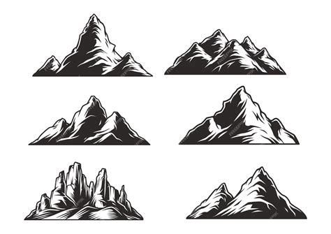 Premium Vector | Vector illustration set of silhouette peak of rocky ...