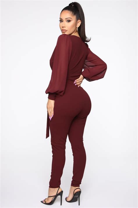 All About Me Balloon Sleeve Jumpsuit Burgundy Jumpsuit With Sleeves