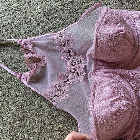 Victorias Secret Mauve Pink Lace Bodysuit Lingerie Depop