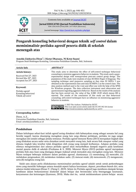 PDF Pengaruh Konseling Behavioral Dengan Teknik Self Control Dalam