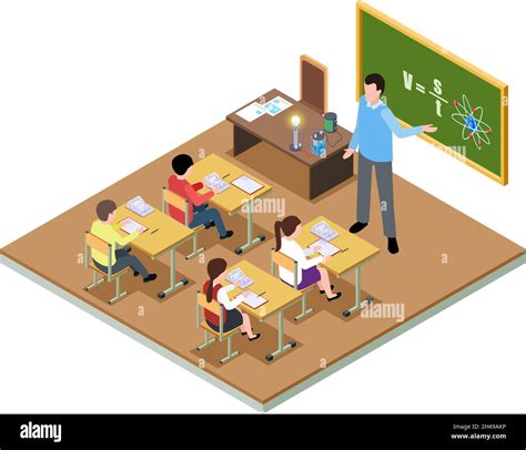 Student Study Isometric Classroom School Lesson Education Cartoon