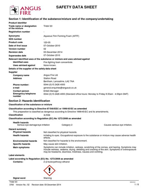 Tridol S3 | PDF | Dangerous Goods | Toxicity