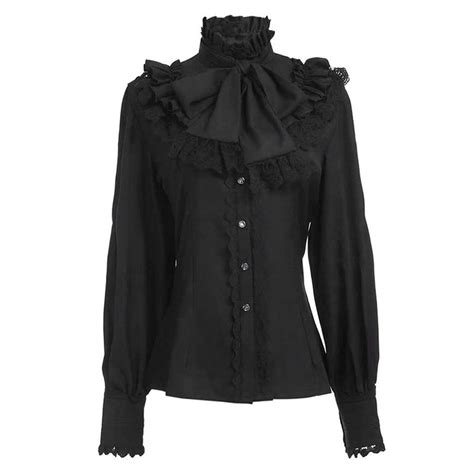 Gyujnb Womens Victorian Blouse Retro Stand Up Collar Lotus Ruffle Long Sleeve Gothic Button