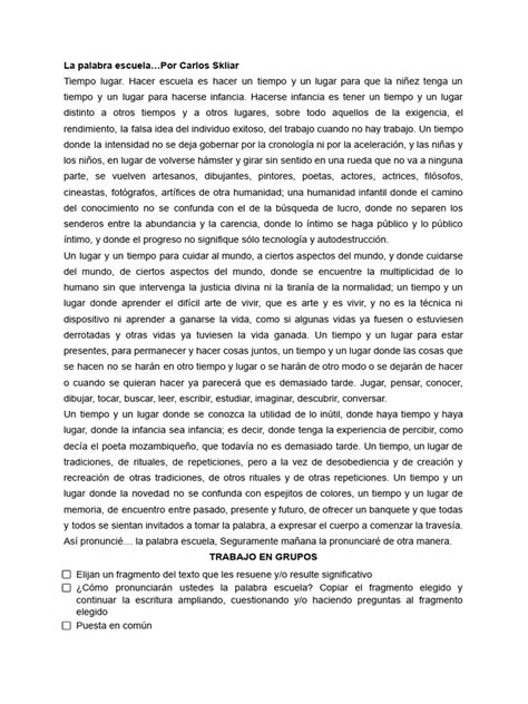 La Palabra Escuelapor Carlos Skliar Pdf