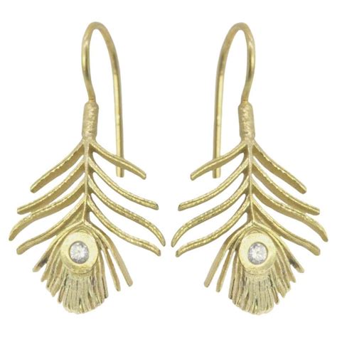 Peacock Feather Earrings 18k Yellow Gold For Sale At 1stdibs Peacock