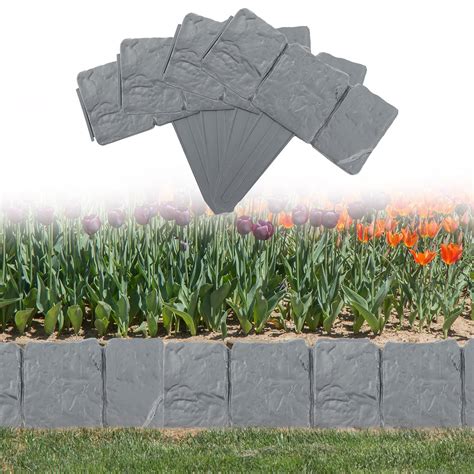 Buy 10 Pieces Grey Stone Effect Lawn Edging Bordering Cobblestone