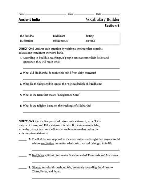 Vocabulary Builder Activity Ancient India Answer Key Pdf Fill Online