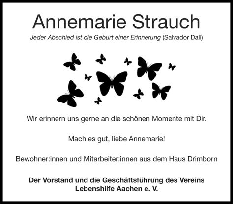 Traueranzeigen Von Annemarie Strauch Aachen Gedenkt