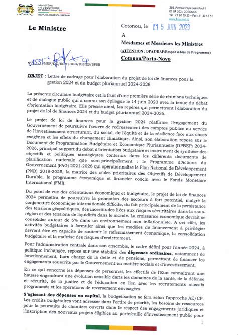 Lettre De Cadrage Pour L Laboration Du Projet De Loi De Finances Pour