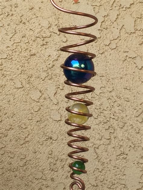 Handmade Copper Wind Spinner 3d Design W 3 Glass Marbles Etsy