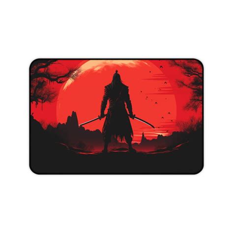 Red Samurai Desk Mat Fantasy Art Mousepad Cute Accessories Aesthetic