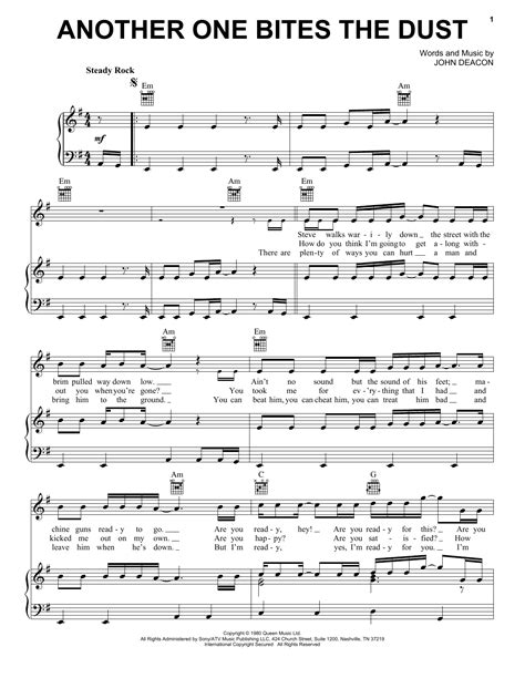 Queen "Another One Bites The Dust" Sheet Music Notes, Chords | Drums ...