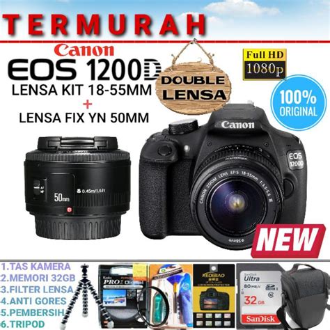 Jual CANON EOS 1200D KIT STANDART 18 55MM DAN FIX YONGNUO 50MM F 1 8