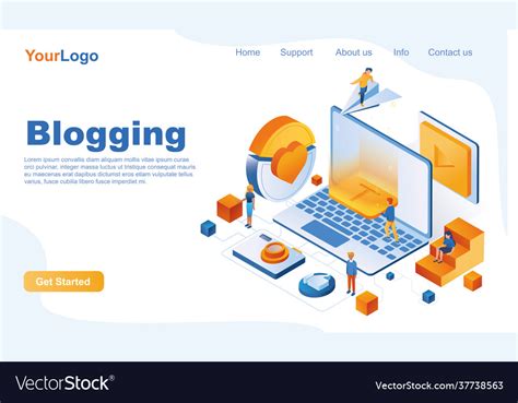 Blogging Isometric Landing Page Template Vector Image