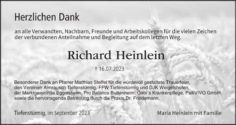 Richard Heinlein Traueranzeige Trauer Infranken De