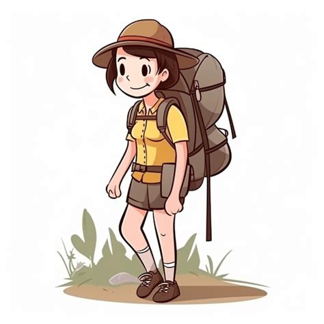 Una Chica De Dibujos Animados Con Una Mochila Y Un Sombrero Caminando