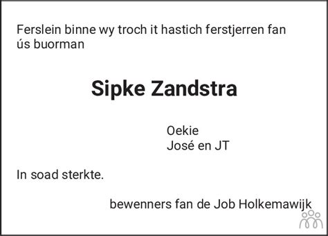 Sipke Zandstra Overlijdensbericht En Condoleances