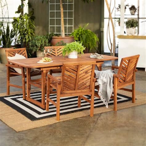 Walker Edison Furniture Company Brown Piece Extendable Wood Outdoor