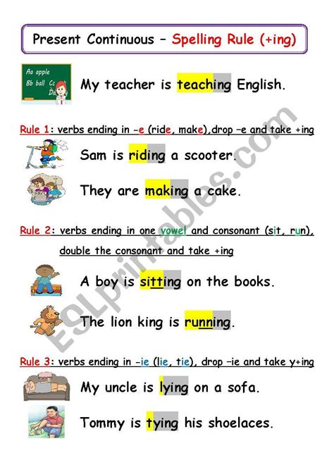 Present Continuous Spelling Rules Esl Worksheet — Db