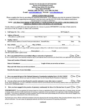 Fillable Online Idaho State Board Of Optometry Fax Email Print Pdffiller