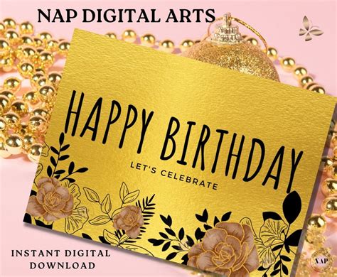 Black And Gold Birthday Card Printable Gold Birthday Card Gold Happy