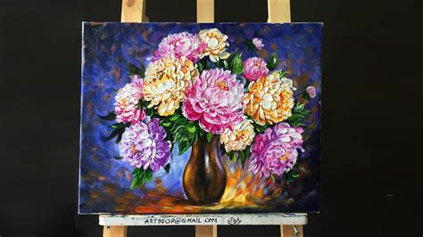 Paint Beautiful Peonies With Acrylic Paints And A Palette Knife Youtube