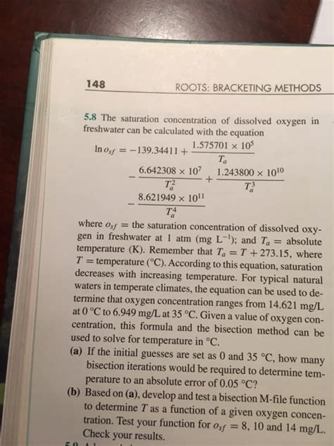 Solved The Saturation Concentration Of Dissolved Oxygen In Chegg