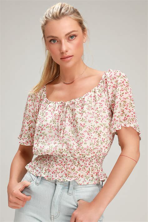 Cute White Floral Print Top Floral Print Crop Top Smocked Top Lulus