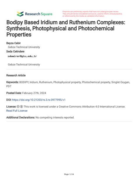 PDF Bodipy Based Iridium And Ruthenium Complexes Synthesis