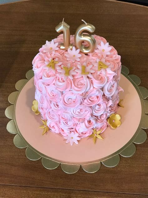 Pink And Gold Rosette Cake