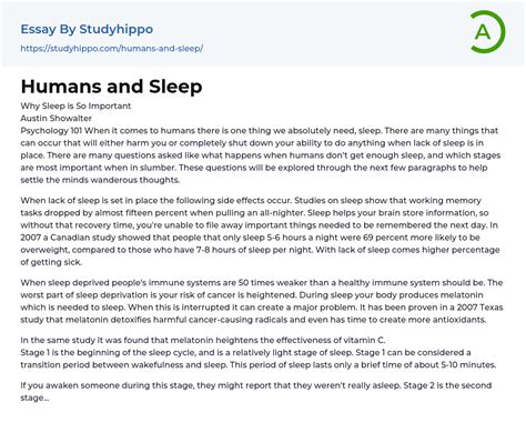 Humans And Sleep Essay Example Studyhippo