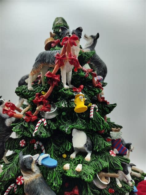 Ceramic Christmas Tree Danbury Mint Border Collie 13 Inch Lighted