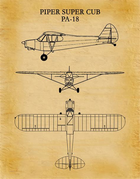 Piper Super Cub PA-18 Drawing - Piper Cub Poster, Piper Cub Blueprint ...