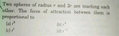 Two Metal Spheres Of Equal Radius R Are Touching Each Other The Force