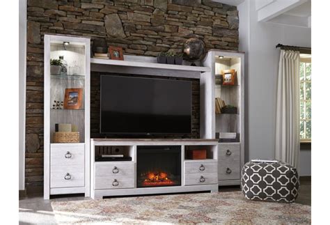 Signature Design By Ashley Willowton Entertainment Center With Fireplace Insert Suburban