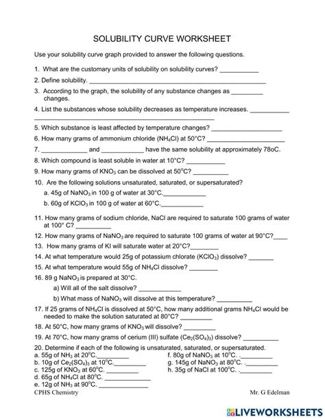 Solubility Curves Worksheet Online Exercise For Live Worksheets